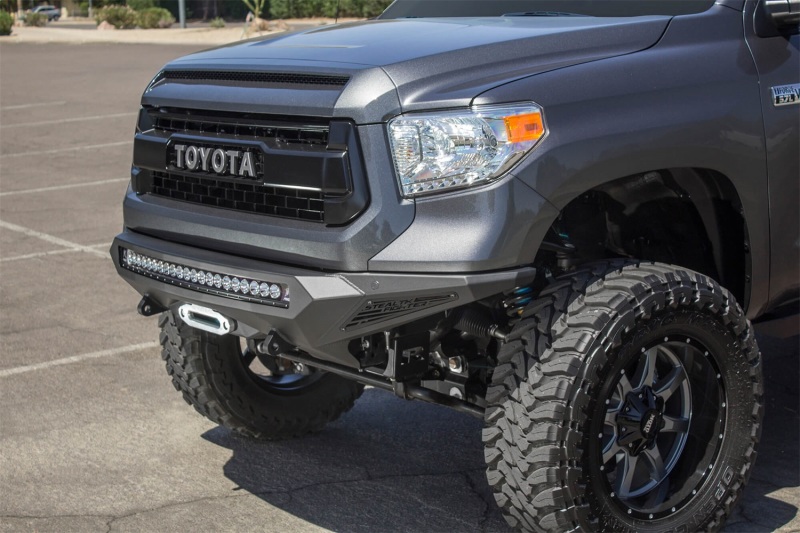 Toyota Tundra Bumper - Front - Addictive Desert Designs - Stealth Fighter w/ Winch Mount & Sensors - Hammer Black, Satin Black - `14-`27